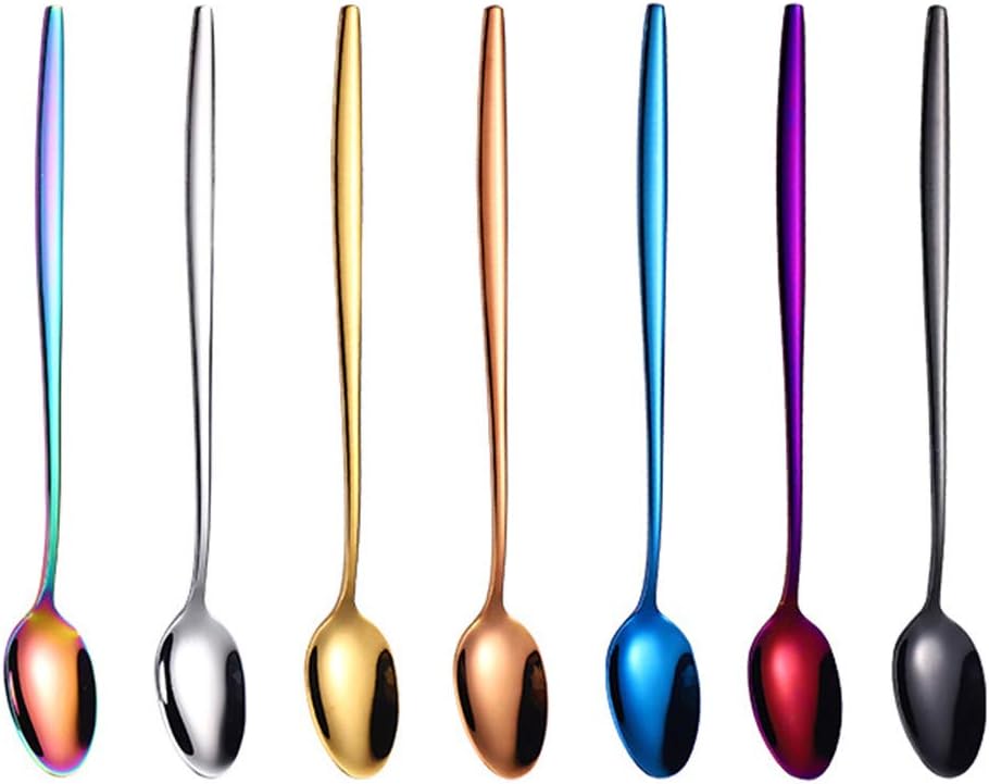 xiamenchangketongmaoyi stainless steel teaspoons ice cream spoon icing sugar spoon fork spoon tea gifts chocolate spoons stirrers dessert spoon serving spoons nutella spoon 7pcs,oval