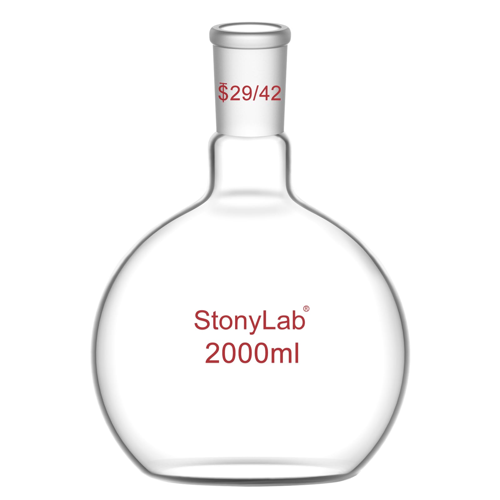 stonylab Heavy Wall Single Neck Borosilicate Glass Flat Bottom Boiling Flask, with 29/42 Standard Taper Outer Joint, 2000ml
