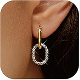 18K Gold Plated Two Tone Gold Silver Hoop Earrings for Women Hypoallergenic - 925 Sterling Silver Drop Dangle Paperclip Huggie Hoop Earrings - Chain Link Dangle Earrings Jewelry