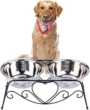 VIVIKOPet Feeder for Dog Cat, Stainless Steel Food and Water Bowls with Iron Stand (Large)