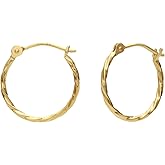 14k Yellow Gold Twisted Round Hoop Earrings