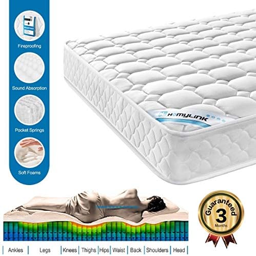 HomyLink 4FT6 Double Mattress 3D Breathable Knitting Fabric Pocket Sprung Memory Foam Water-proof 9-Zone Orthopaedic 9 Inch Height