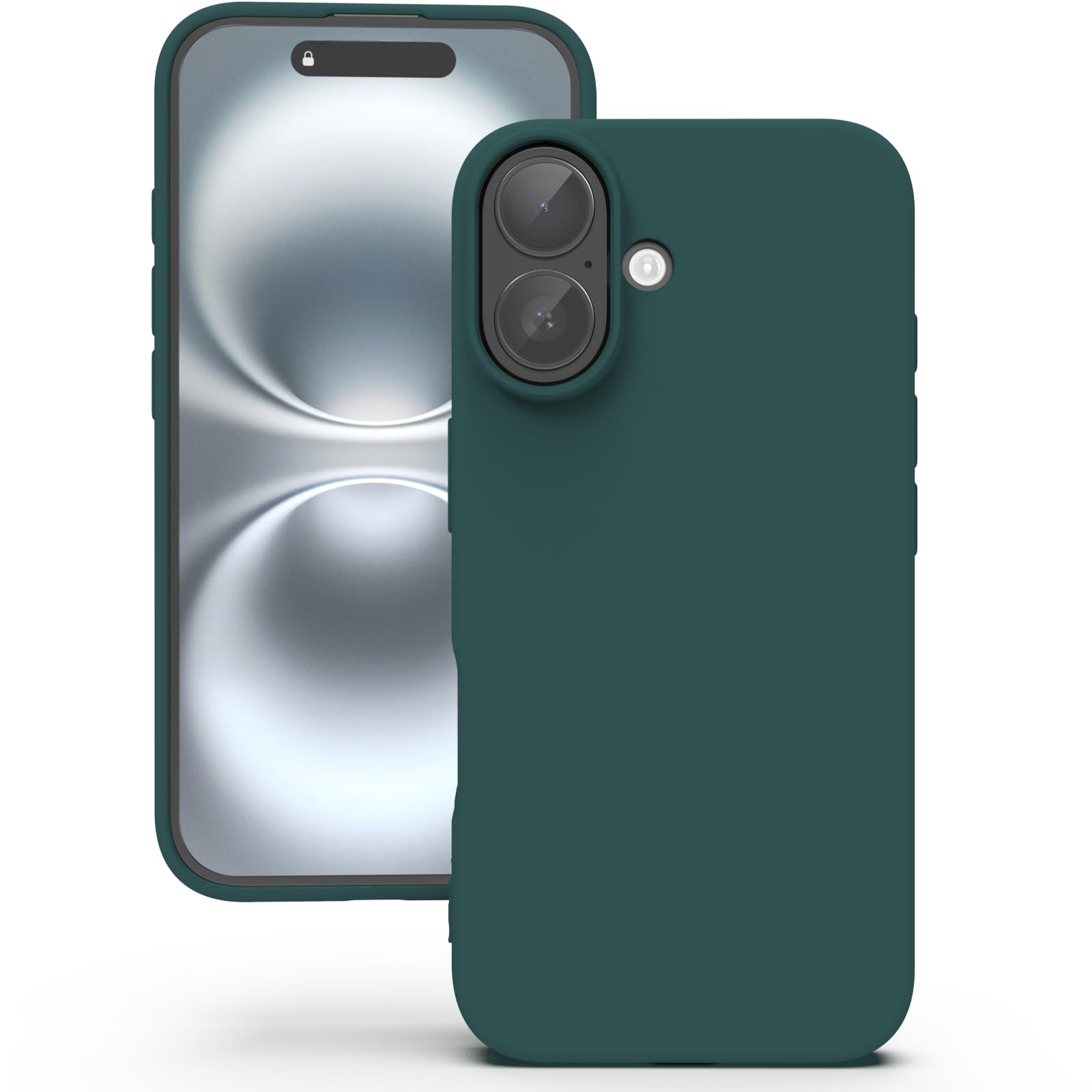 YATWIN Silicone Case for iPhone 16, Soft-Touch, Shockproof, DustProof, Antiskid Full Body Armour Phone Cover for Apple iPhone 16 - Dark Green