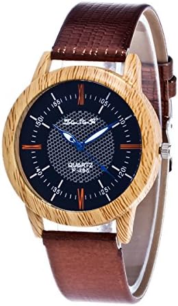 Natural Wooden Watch Analog Quartz Watch with Leather Strap for Men