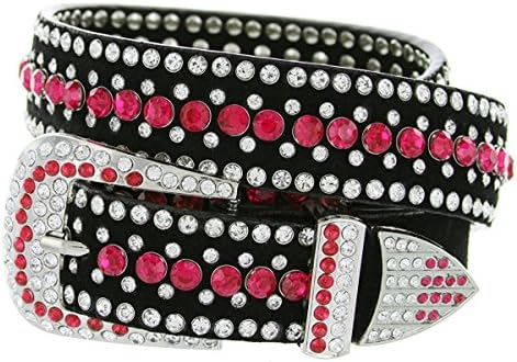 Hagora Women/Men Shiny Color Zirconia Rivets 1-1/4" Wide 3 Piece Metal Buckle Belt
