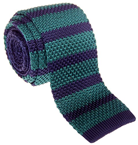 Retreez Men's Skinny Knit Tie – 2 Inch Width, 58 Inch Length, Polyester, Blue, Casual & Formal Wear - View #2