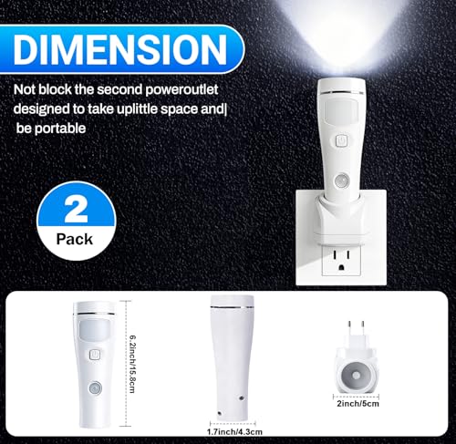Rechargeable LED Flashlights 4-in-1 Socket Set of 2 LED Emergency Lights for Home Blackout Emergency Light Socket Light with Motion Sensor