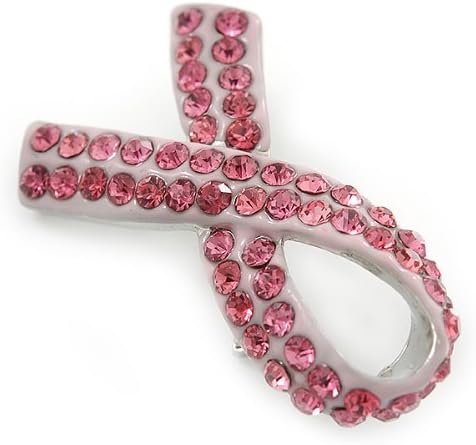 Pink Crystal Breast Cancer Awareness Ribbon Pin In Rhodium Plating - 37mm Length - Image 4