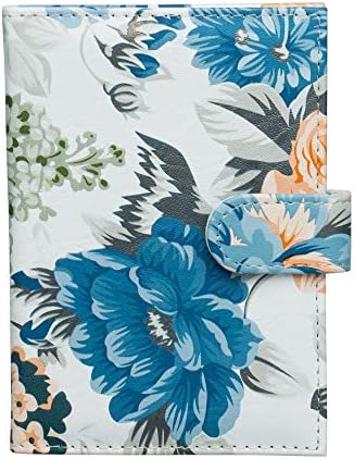Passport Holder Cover Wallet, Peony Flower Patten Travel Luggage Passport Wallet with PU Leather, Blue