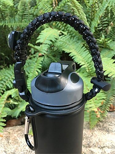 Flask Paracord Handle Holder for Wide Mouth Bottle，Carrier Survival Cord with Safety Ring and Carabiner for Hydro Flask Nalgene CamelBak Wide Bottles 12oz 18oz 32oz 40oz