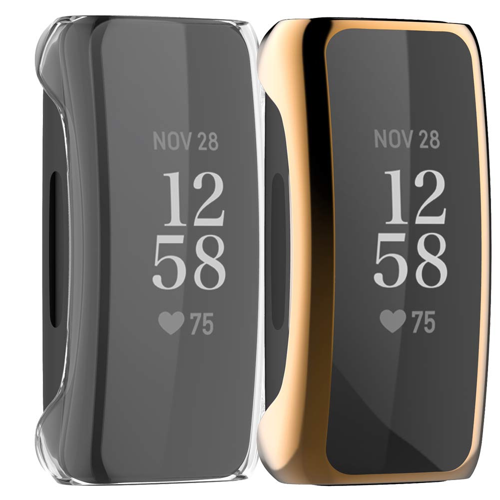 Shieranlee 2 Pack Compatible with Fitbit Inspire 2 Screen Protector Case, TPU Full Coverage Shockproof Bumper Cover