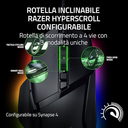 Basilisk V3 35K - Mouse da gioco cablato ergonomico e completamente personalizzabile - Sensore ottico Focus Pro 35K (rotellina HyperScroll, illuminazione Chroma a 11 zone) Nero