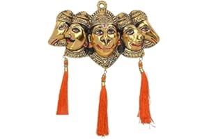 Panchmukhi Hanuman Wall Hanging – Gold-Tone Metal Hindu Decor for Main Door Entrance | Traditional Hanuman Statue Art for Hom