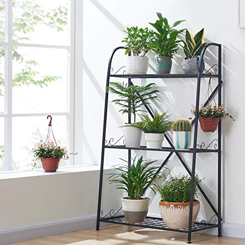 FaithLand 3-Tier Indoor/Outdoor Metal Plant Stand, Flower Pots Holder, Plant Display Rack, Stand Shelf, Shoe Organizer, Utility Storage Organizer Rack, Tall