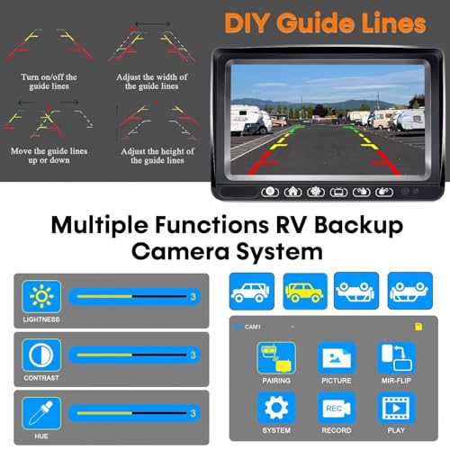 Wireless RV Backup Camera Install-Free for Trailer: 7 Inch Recording Monitor Solar RV Rear View Camera Long Battery Life Scratch-Proof - Strong Magnetic RV Camera HD 1080P for RVs Trucks Campers