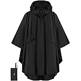 PTEROMY Hooded Rain Poncho for Adult with Pocket and Zipper, Waterproof Lightweight Raincoat for Men and Women