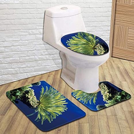 KDENDGGA Conjuntos De Alfombrilla De Baño De Coral Azul Marino Verde 3
