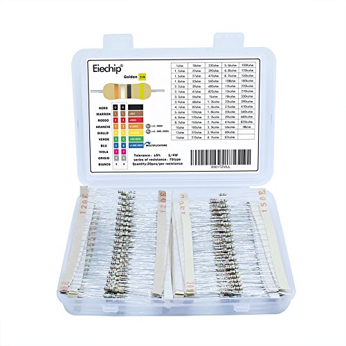 Eiechip 1500Pcs 1/4W 5% Carbon Film Resistors Assorted Kit 75 Values (1 ohm to 10M ohm)