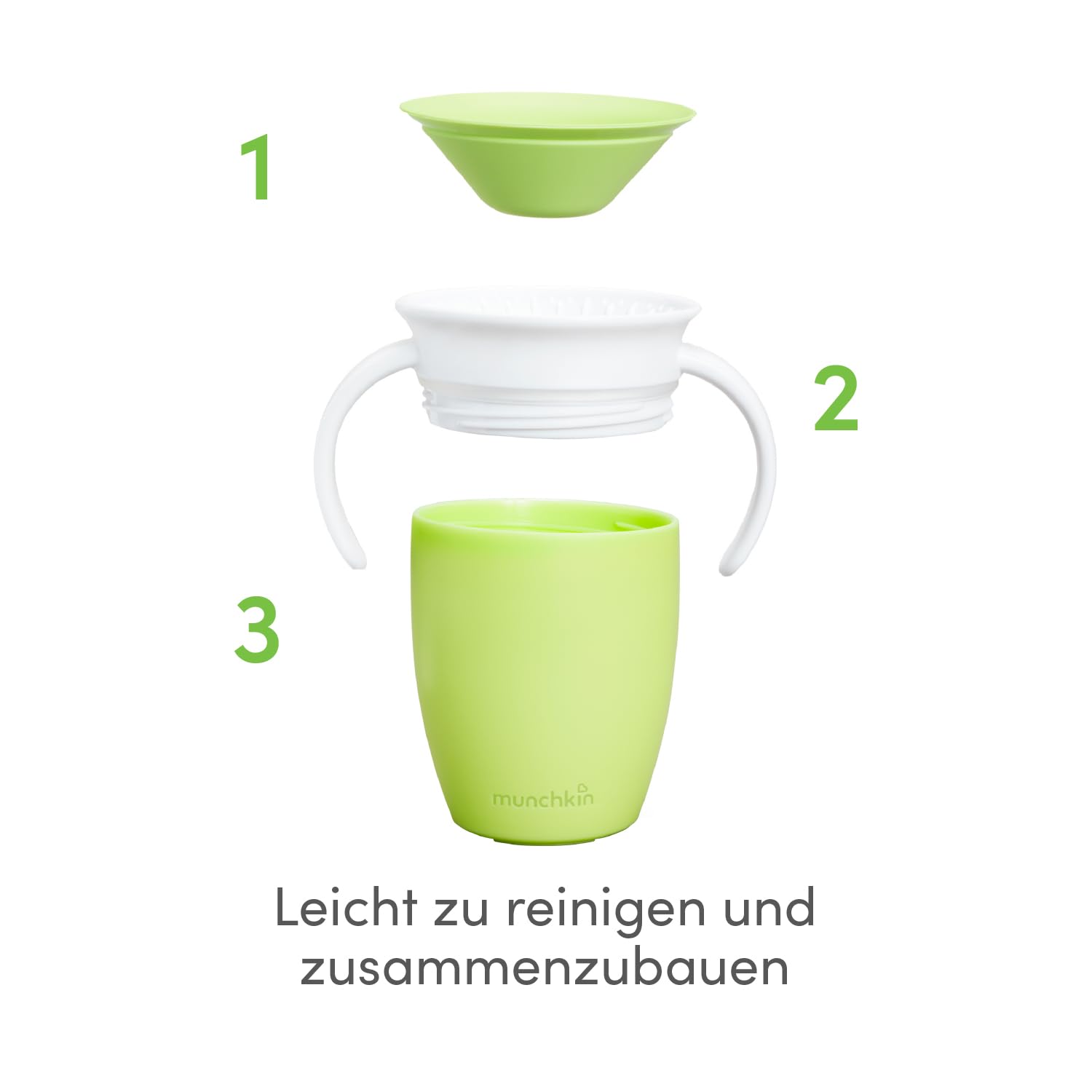 Munchkin Miracle 360°-Trinkbecher für Babys und Kleinkinder, BPA-freier Trinklernbecher mit Griffen, auslaufsicher & spülmaschinenfest, für Kinder ab 6 Monaten - 207 ml, grün 6