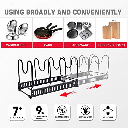 Expandable Pan Rack Organizer, G-TING 7+ Adjustable Pot Lid Holders & Bakeware Rack, Kitchen Cookware Pantry Cabinet Storage Rack with 7 Expandable and Adjustable Compartments (Up to 23") - Thumbnail 6