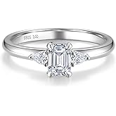 AGVANA 0.5-1.0 Carat Emerald-Cut Lab Grown Diamond Ring in Sterling Silver (0.6-1.1 Ct. Tw.) Engagement Anniversary Wedding Ring for Women (D-E Color, VS Clarity), Ring Size 5-9