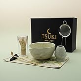 Matcha Whisk Set – 7 Pcs Matcha Kit - Ceramic Bowl, Bamboo Whisk & Holder, Scoop, Sifter, Scoop Rest & Tea Towel – Elegant Matcha Kit for Tea Lovers, Home Decor & Zen Spaces (Green)