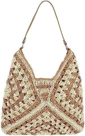 Amazon.com: Straw Hobo Bags for Women Crochet Beach Bag  Colorblock Woven Straw Tote Shoulder Bag Spacious Zipper Hobo Lightweight main image 0