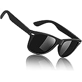 Sunier Polarized Sunglasses Men Women, Black Retro Square 100% UV400 Shades | Lightweight Unisex Matte Frame, 80s Vintage Sun Glasses,Multiple Colors Available,Ideal for Driving,Fishing,Golf,Hiking