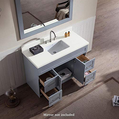 ARIEL-49-Inch-Single-Vanity-Cabinet-in-Grey-with-Pure-White-Quartz-Counter-top-2-Soft-Closing-Doors-4-full-Extension-Dovetail-Drawers-Built-in-Toe-Kick-No-Mirror-49-x-22-x-35