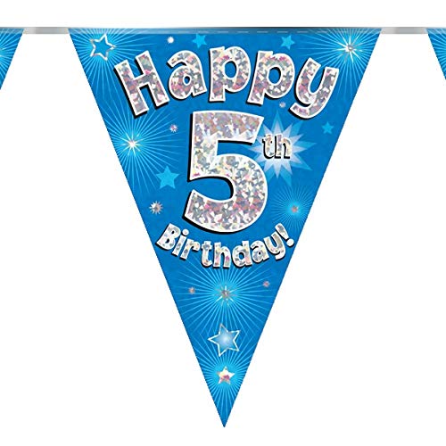 5th Birthday Blue Birthday Party Flag Banner Bunting Age 5