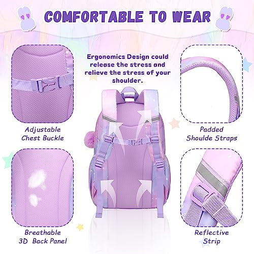 PIG PIG GIRL Kids Backpack for Girls - School Bags for Middle School Students - Book Bag for Elementary Primary - Kawaii Ita Backpack - Purple