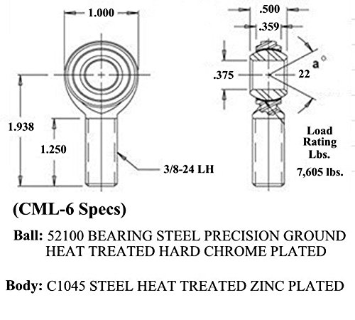 QSC 3/8 X 3/8-24 Economy 4-Link Rod End Kit, Rod End, Heim Joint - Thumbnail 2