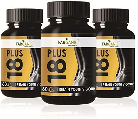 18 Plus by Farganic Pure Herbal Capsules with SHILAJIT, ASHWAGANDHA, White and Black MUESLI, Gokhru, Koch Beej and Jayfal Extract for Strength, Stamina and to Increase Power Both for Men and Women (180 Capsules -60x3 )