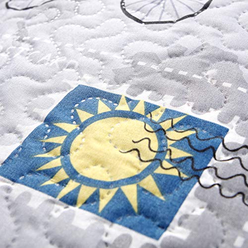 3-Piece Kid\'s Cartoon Public Transportations Quilted Bedspread Coverlet Twin(86x68 Inches),Car,Tax,Bus,Subway Printed Lightweight Quilt Set,Reversible Bedding Set for Boys Girls Children (Twin,Yellow)