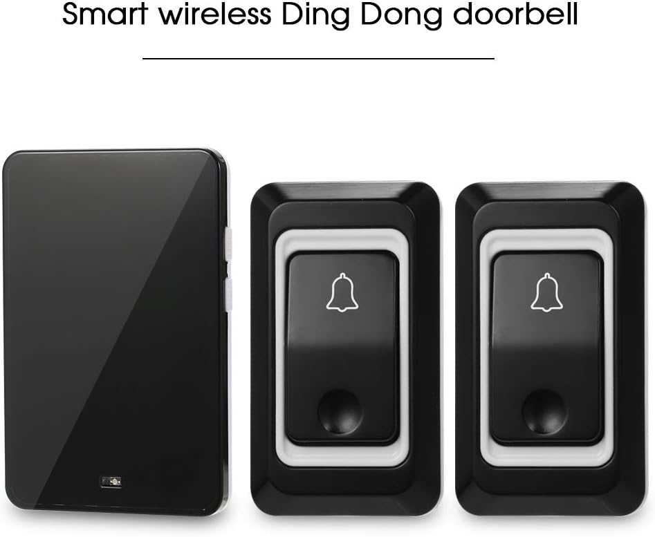 Tooarts Wireless AC Doorbell with Push Button Smart Ding Dong Doorbell 28 Chord Ringtones Optional 3 Levels Volumes Adjustable with 1*Receiver&2*Transmitter,Black