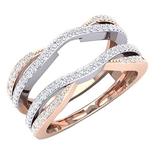 Dazzlingrock Collection Round White Diamond Chevron Double Enhancer Guard Wedding Ring Band for Women (0.50 ctw, Color I…