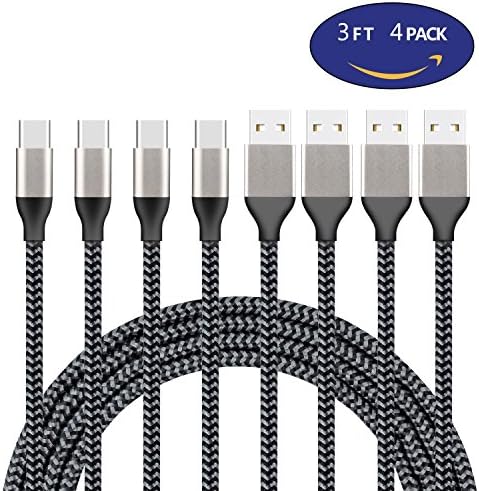 USB Type C Cable, VOMELON Durable Braided Fast Charging Cable 4 Pack 3FT USB C Cable Charger Cord For Galaxy S8, S8+, Macbook, Nintendo Switch, SONY XZ, LG V20 G5 G6, Htc 10 And More-Black+Blue