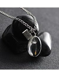 Angela_Max Real Collar con dije diente de león real, globo ovalado de vidrio, Make A Wish, hágalo usted mismo, moda de colgante con semillas naturales para las niñas, mujeres