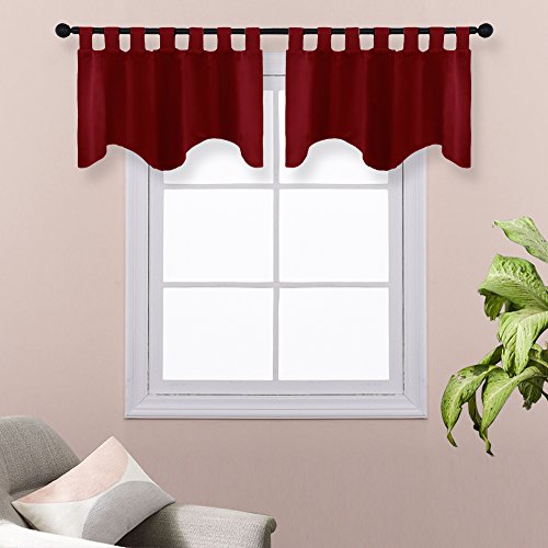 PONY DANCE Natural Scalloped Valances - Window Treatments Blackout Tiers Tab Top Short Curtains Drapes for Bathroom Kitchen Bedroom Window Dressing Home Decor, 52" W x 18" L, Red, 2 Pieces