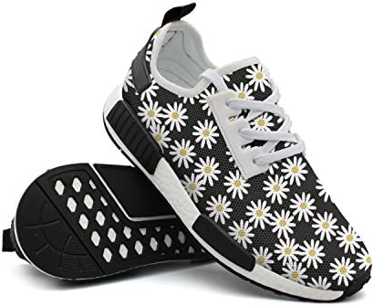 Young Women Daisy On Black Background Colorful Printing Jogger Sports Running Shoes