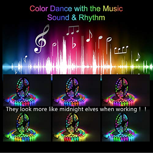 LED Strip Lights with Remote - 32.8 ft Waterproof LEDs Strip Light with Color Changing Music Sync,9 Keys 25 Modes RF Controller,300 Leds Flexible SMD 5050 RGB,Fixing Silicon Clips,12V 5A- UL Standard