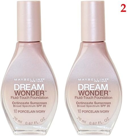 (Pack of 2) - VALUE PACK!! - Maybelline New York Dream Wonder Fluid-Touch Foundation, 10 Porcelain Ivory - 20ml / 0.67 Fluid Ounce
