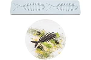 TUKE Silicone Molds 3D Hollow Leaf Chocolate Molds Honeycomb Bee Candy Mold Flower Pattern Fondant Mold Cake Topper Sugar Craft Decoration (H_Fish Bone_9.2 * 2.2 * 0.2inch)