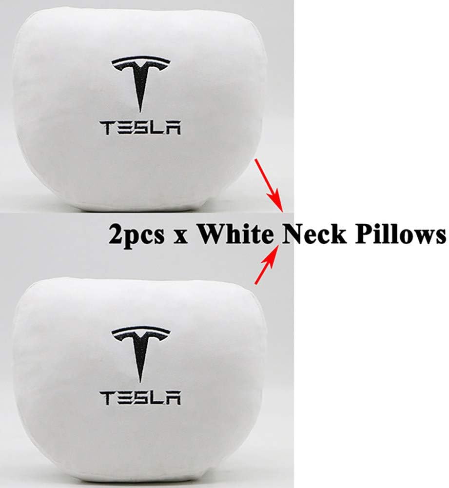 AniFM 2Pcs Memory Soft Comfortable Car Seat Headrest Neck Pillow Cushion Protect Logo Accessories for Tesla Model S Model X Model 3 Car styling,White