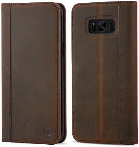 Galaxy S8+ Case INONES Genuine Leather Case Vintage S8 Plus Flip Cover with 3 Credit Card Slots (With 9H Tempered Screen Protector) Magnetic Closure Cover For Samsung Galaxy S8+ - Dark Brown