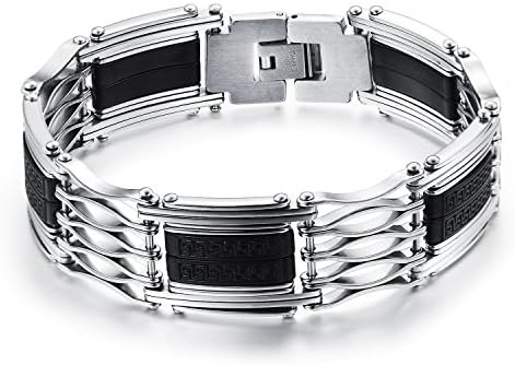 Gemsuki Stainless Steel Silicone Link Bracelet | Men Women Guy Male Wristband Cuff | 8.6 Inch Length
