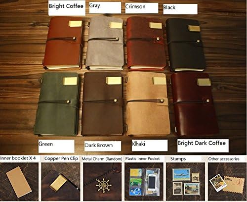 9x5 100% Handmade Vintage Retro Genuine Leather Traveler Journal Diary Note Book with Accessories Pack, Can Be Customized With Lettering (Black)