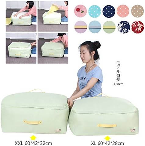 6 size Fluffy touch Comfortable clean Three-layer fabric storage bag quilt bedding Duvet soft streth box cloth case chest closet Cute fancy (Pure-green, XXL 24.8×18.9×12.6"(for thick quilts))