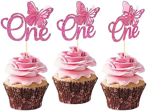 Rsstarxi 24 Pack Butterfly One Cupcake Toppers Glitter Butterfly One ...