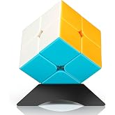 Stickerless 2x2 Speed Cube with Stand &amp; Guide for Kids &amp; Adults | Smooth-turning STEM puzzle with display stand. Great for classrooms, travel, office desks, gifts and brain training.